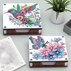 4pcs Flower Bird Butterfly Diamond Art Painting Note Box for Adults, Wooden DIY Sticky Notes Holder Kit with 480 Blank Notepads, Multi-Purpose Desk Organizer for Home Office, Study Thoughtful Gift - Image 3