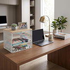 4-Tier Mesh Desk Organizer and Accessories with Drawer Wooden Top Desktop Organizers Letter Tray Paper Organizer File Holder for Home Office School White - Image 3