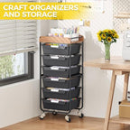 SYKIARIOL Utility Cart with 6 Labeling Drawers and Wooden Tabletop - Image 6