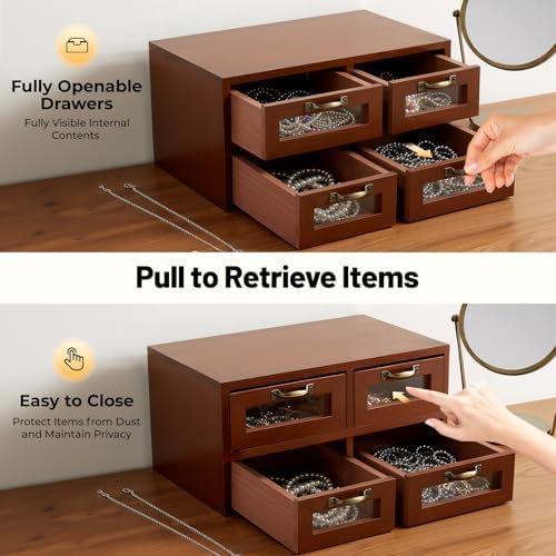 Desktop Storage Cabinet with 4 Drawers,Wooden Storage Drawers for Table,Decorative Desk Organizing Cabinets for Home and Office - Image 5