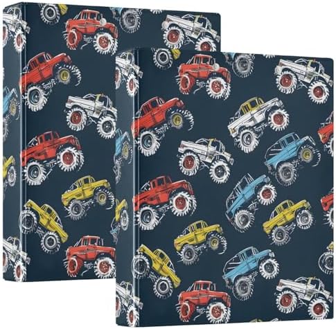 JIPONI 3 Ring Binder Monster Trucks Comic Style 1 Inch Round Binders for Men Women Students, Cute File Organizer for Office School, 1pc - Image 3