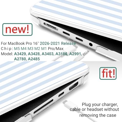 DONGKE Compatible with MacBook Pro 16 Inch Case (2026-2021 Release, M5 M4 M3 M2 M1 Pro/Max Chip), Plastic Hard Shell with Keyboard Cover & Screen Protector for MacBook Pro 16", Blue & White Stripes - Image 2