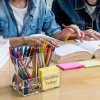 Sabary 12 Pcs Acrylic Pencil Holder with 3 Compartments, Clear Desktop Pen and Sticky Note Holder Makeup Brush Organizer Cup for Desk Home Vanity Office Classroom Stationery Supplies - Image 4