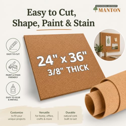 Manton Cork 24" x 36" x 3/8" Thick Cork Sheets (2-Pack), 100% Natural and Sustainable Cork Bulletin Boards. Perfect for Home, School, and Office - Image 4