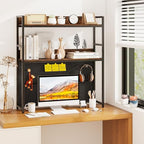 GOFLAME Desktop Bookshelf with Pegboard, 37 Inch Industrial Desk Hutch for Computer Monitor, 2-Tier Countertop Organizer Shelf with Safety Guardrails for Home Office, Dorm, Study, Rustic Brown - Image 2
