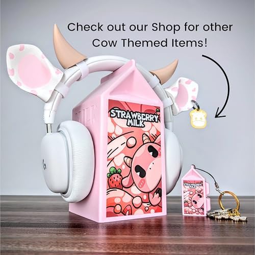 Milk Carton Headphone Stand - Universal Headset Holder - Cute Headphone Stand Hanger - Kawaii Desk Accessories - Pink Gaming Setup - Sturdy Desk Headset Mount (Strawberry Milk) - Image 4