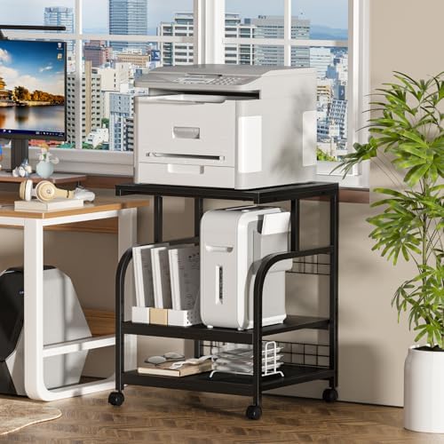 Lerliuo 3 Tier Black Large Printer Stand with Adjustable Storage Shelf - Image 4