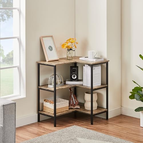 VECELO Corner Cabinet Table with 3 Tier Open Shelf, Multipurpose Display Organizer Storage Stand, for Small Space Living Room Home Office Kitchen,Grey - Image 6