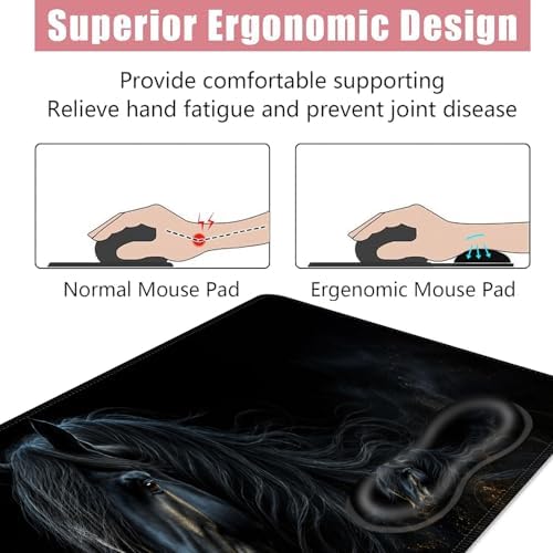 Large Keyboard Mouse Pad Set, Extended Mouse Pad+Keyboard Wrist Rest Support, Memory Foam Ergonomic Easy Typing, 4Pcs (31.5×11.8 in) Desk Pad Set for Office Home,Black Horse - Image 5