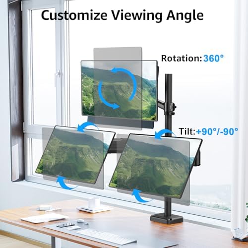MOUNTUP Triple Monitor Mount for Max 32 Inch Screen, Each Arm Holds 4.4-17.6lbs, 3 Monitors Desk Mount, Triple Monitor Stand for Desk, Adjutable Triple Monitor Arm with Clamp/Grommet Base - Image 4