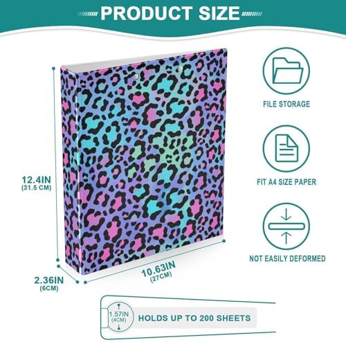 ALAZA Leopard Print Cheetah Purple 3 Ring Binder 1.5 Inch Three Ring Office Binders w/clipboard & 3 Pockets, Hold 200 Sheets, 1pc - Image 4
