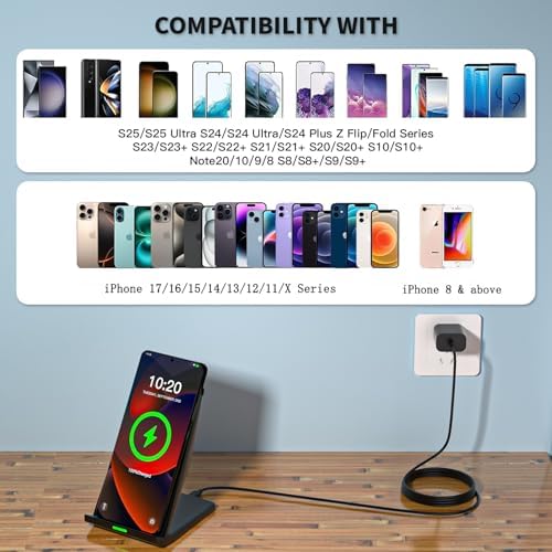 Wireless Charger Station,15W Desk Wireless Charging Stand 20W USB C Adapter for Apple iPhone 17 Pro/17/17/Air/16 Pro/16E/16 Plus/15/14/13,Samsung Galaxy S25/S24/S23/S22/Z Flip Fold/Note 20,Google etc - Image 4