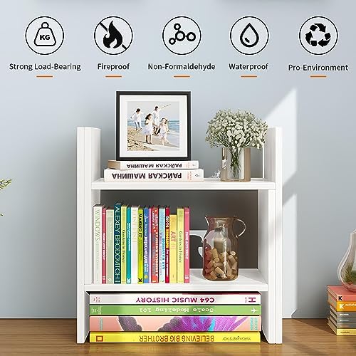 JLD Wood Adjustable 5-Shelf Desktop Bookshelf, Expandable Office Storage Rack, White - Image 3