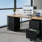 2 Drawer Filing Cabinet, Wood Rolling Filing Cabinets with Printer Stand, Under Desk Storage Lockable Wheels, Home Office Organizer for A4 Letter Legal Size Documents,Black - Image 2