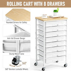 caktraie 8-Drawers Rolling Cart, Craft Storage Utility Cart, White layer - Image 4