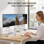 OPNICE Clear Acrylic Desk Organizers and Accessories, Dual Monitor Stand Riser with Drawer and 2 Pen Holders, Desk Shelf Printer Stand for Office Workspace Organizers, Desktop Organization (Transparent) - Image 2