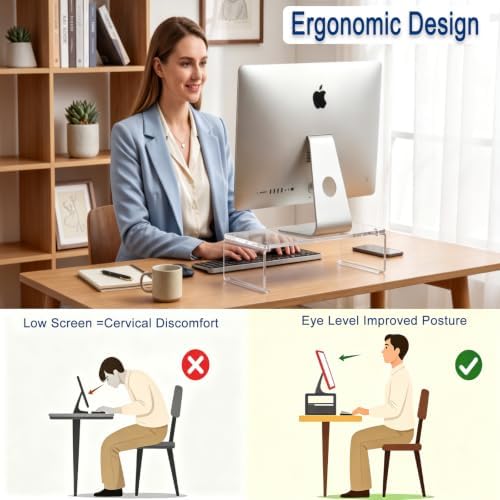 Acrylic Monitor Stand Riser L18.5" x H5" | Multi-Purpose Desk Organizer for Monitor & Laptop, Compatible with PC, Apple Studio Display and Printer, Ideal for Home Workspaces & Office Desks (Transparent） - Image 5