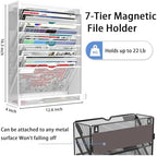 7 Tier Magnetic File Holder, No Drilling Wall File Organizer for File Cabinets Whiteboard Refrigerator,Office,Classroom, Hanging Paper Folder Holder, White - Image 6