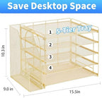 OPNICE Desk Organizer, 5-Tier Paper Organizer Letter Tray, Gold - Image 5