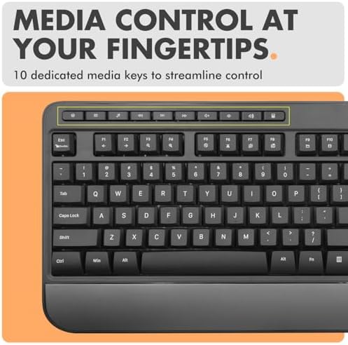 X9 Wired Ergonomic Keyboard - Comfortable Typing - Ergonomic Full Size USB Keyboard with Wrist Rest, Number Pad, Multimedia and 114 Keys - External Computer Keyboard for Laptop, Desktop and Office PC - Image 4