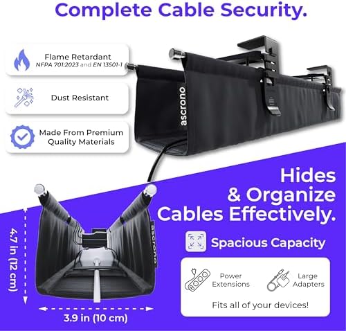 Ascrono Original Under Desk Cable Management Tray, Black, 27.3" - Image 6