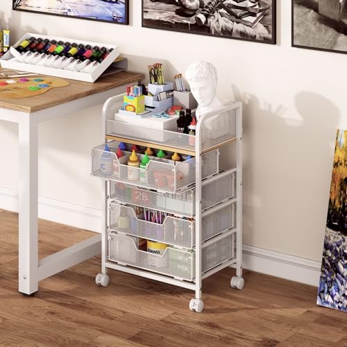 5-Tier Craft Organizer Cart with DIY Dividers,Rolling Utility Cart White - Image 6