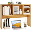 GOFLAME 4 Cubes Desktop Bookshelf, 37” Tabletop Wood Desk Shelf for Computer Monitor, Modern Countertop Desk Display Hutch Storage Organizer Shelf for Home Office, Dorm, Study, Burlywood by GOFLAME