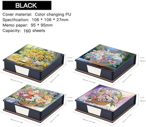4PCS Diamond Art Painting Notecard Box- Sticky Note Box with Total 640 (160 Pages Each) Sheets of Paper, Gem Art Sticky Note Holder,Memo Pad for Office Desk(Flower Basket) - Image 3