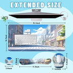 Anime Tokyo Desk Mat Set Summer City Large Mouse Pad with Wrist Rest 4in1 Desk Mat for Desktop Ergonomic Keyboard Wrist Support Anti-Slip Computer Ergonomic Mouse Pad Home Office Gaming - Image 2