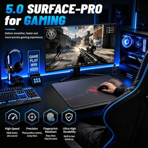 Glass Gaming Mouse Pad, 5.0 Nano Etched Surface, Custom PU Non Slip Base, Esports Level Speed & Precision, Tempered Glass, Waterproof & Durable, 490mm*420mm Large Size for FPS Gaming (Snow Mountains) - Image 3