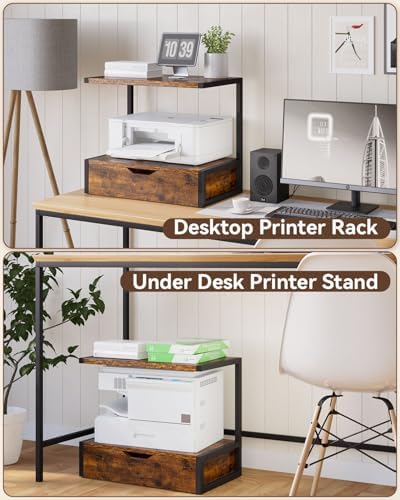 IBUYKE 2 Tier Desktop Printer Stand with Storage Drawer TLJ015H - Image 6