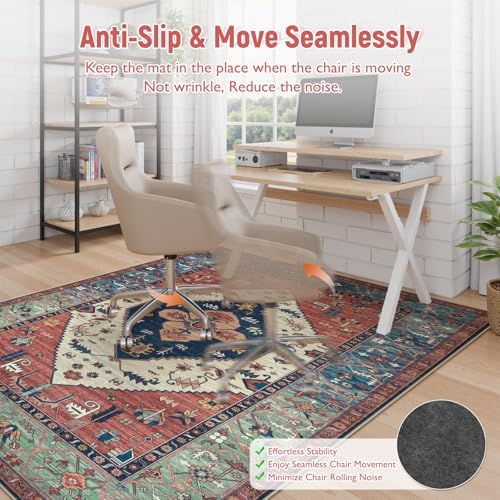 Anidaroel 5x7 Home Office Chair Mat for Hardwood Floor, Ant-Slip Computer Chair Mats for Rolling Chair, Office Floor Mat, Non Curling Chair Mats, Rust - Image 4