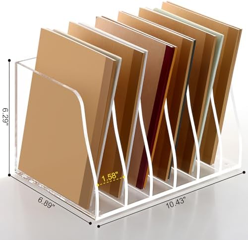 SANRUI Acrylic Magazine File Holder, 6 Vertical Compartments Desk Document Sorter Organizer, Clear Folder Rack Binder Bookstore Workspace Sorters for Office Accessories Organization Storage - Image 2