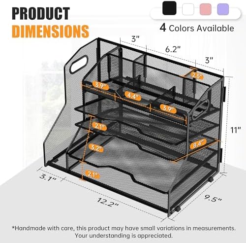 YINGHUA 5-Tier Mesh Desk Organizer and File Holder, Letter Tray - Black - Image 3