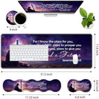 Ergonomic Memory Foam Mouse Pad Wrist Rest Set,Large Gaming Desk Pad + Keyboard Wrist Rest + Mouse Wrist Cushion + Coaster for Home Office Study Gaming,Christian Cross Quote Bible Verse Jeremiah 29:11 - Image 2