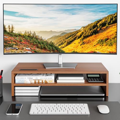 BONTEC Wood Monitor Stand Riser, 2-Tier Desktop Organizer - Image 2