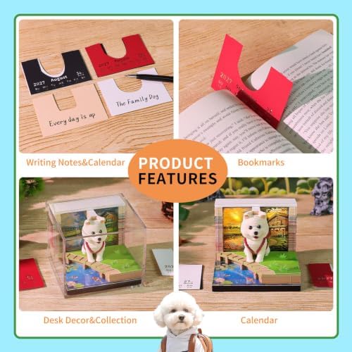 3D Calendar 2027,3D Time Piece Calendar 2027,Backpack Cute Dog Tear-Off Paper Sculpture Desk Calendars,3D Desk Calendar 2027,3D Memo Pad,Christmas Gift,New Year Gift (Backpack Cute Dog) - Image 4