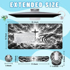 Dark Faith Desk Mat Set Lightning Cross Energy Power Storm Mouse Pad with Wrist Rest 4in1 Desk Mat for Desktop Ergonomic Keyboard Wrist Support Anti-Slip Computer Mouse Pad Home Office Gaming - Image 2