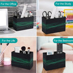 PU Leather Multi-Compartment Pen Holder Desktop Organizer Pencil Cup Storage Caddy for Office Home Supplies Abstract Polygonal Space Low Poly Dark with Connecting Dots And Lines - Image 4