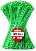 Armpow 14 Inch Zip Ties Green 1000 PCS, 40 Lbs- Heavy Duty Tensile Strength, Nylon PA66 UV Resistant Cable Ties for Indoor and Outdoor Use - Ideal for object bundling and fastening by HighQualityTies