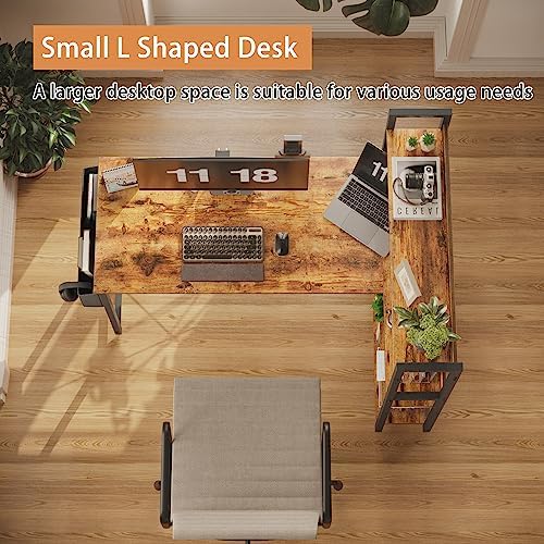 Treesland 55 Inch Computer Desk with Storage Shelves, L Shaped Desk with Storage, Corner Desk with Shelves, Home Office Desks, Bookshelf Desk, Writing Study Desk for Bedroom, Brown - Image 7