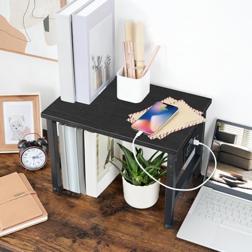 HOOBRO Printer Stand for Desk, Desktop Printer Stand with Charging Station, Small Printer Table with Storage Hook, Under Desk Printer Cart, File Rack for Home Office, Black BB01UPS01 - Image 2