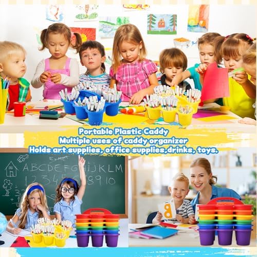 Haundry 6 Pack Classroom Caddy Storage Basket with Handle, Plastic Drink Cup Caddy Holder, 6 Compartments for Kids, Table, Office, Arts, Crafts, Crayon, Marker, Pencil, School Supplies - Image 6