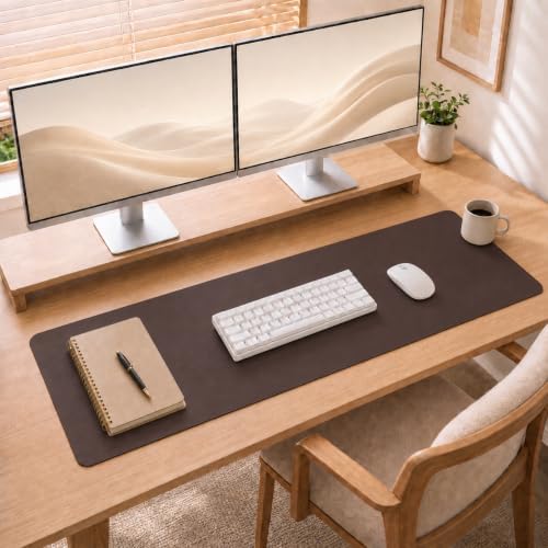 Leather Desk Mat 71" x 15.7", Rich Brown Large Desk Pad Protector by cebowa