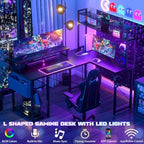 Aheaplus Small L Shaped Desk Gaming Desk with LED Lights & Power Outlets - Image 3