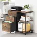 VINGLI 3 Drawer File Cabinet with Wheels Under Desk Printer Stand, Rolling File Cabinet with Shelves Adjustable, Mobile Lateral Filing Cabinet for Home Office, Fits Letter Size, Rustic Brown - Image 2
