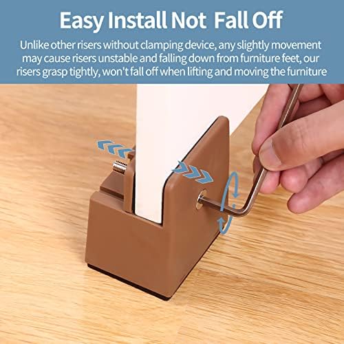 Bed Risers with Adjustable Screw Clamp, Fits Foot Thickness of Bed from 0 to 1.5 Inch, Elevation in Heights 4 Inch Heavy Duty Risers for Sofa Desk Table Cabinet Supports (4Pack, Brown) - Image 4