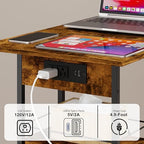 Rolling C-Shaped Side Table with Charging Station, Night Stand with Type-C & USB Port and Outlet for Bedroom, Spacious Coffee Table with Wheels for Living Room, Home Office, Small Space(Large Desktop) - Image 4