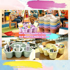 6 Pack Classroom Caddy Organizer with Handle Macaron Plastic Table Caddy 6 Compartments Storage Cup Holder for School Supplies Art Crafts Crayons Pencil Stackable Desk Caddy for Office Home - Image 6