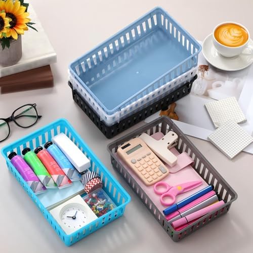 Boao 48 Pieces Plastic Baskets for Organizing 10.24 x 6.5 x 2.36 Inch Rectangular Storage Trays Plastic Organizer Bins Rectangle for Classroom Organization(Mixed Colors) - Image 5